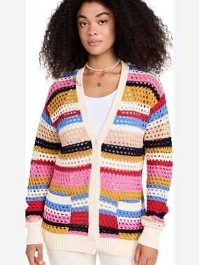 Kerry Rosenthal Striped Melvin Crochet Cardigan Size Small
